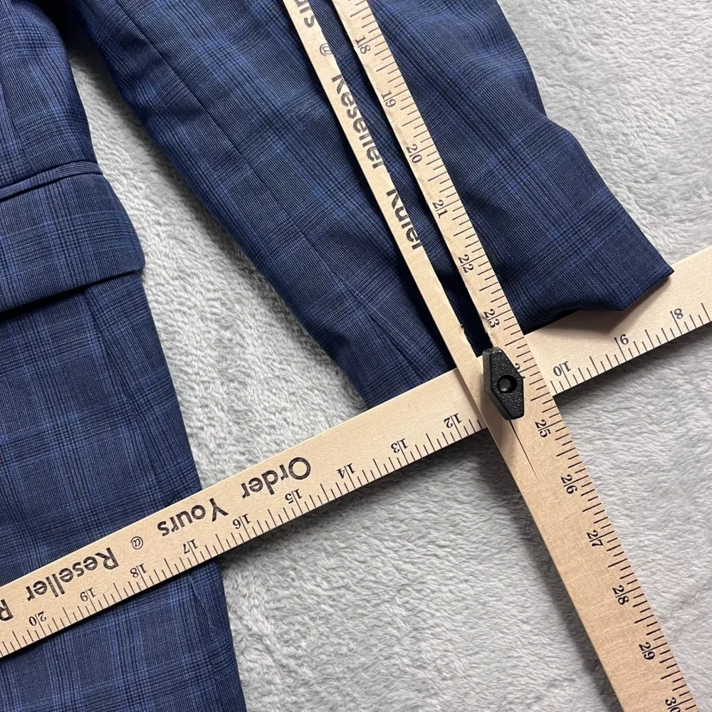 Banana Republic Slim Fit Suit 44R 35x30 Blue Plaid Marlane Italian Wool Mens